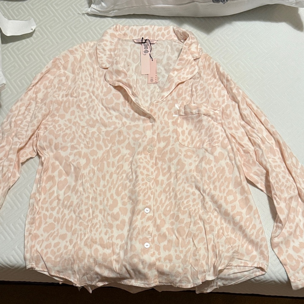 VS Pink Leopard Print Button-Up PJ Shirt